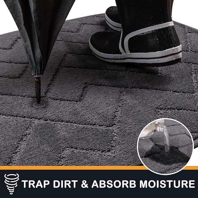 PURRUGS Dirt Trapping Door Mat 24" x 70", Non-Slip Machine Washable Entry Rug, Dog Doormat, Indoor Front Door Mat, Super Absorbent Entryway Rug for Muddy Shoes & Paws, Grey