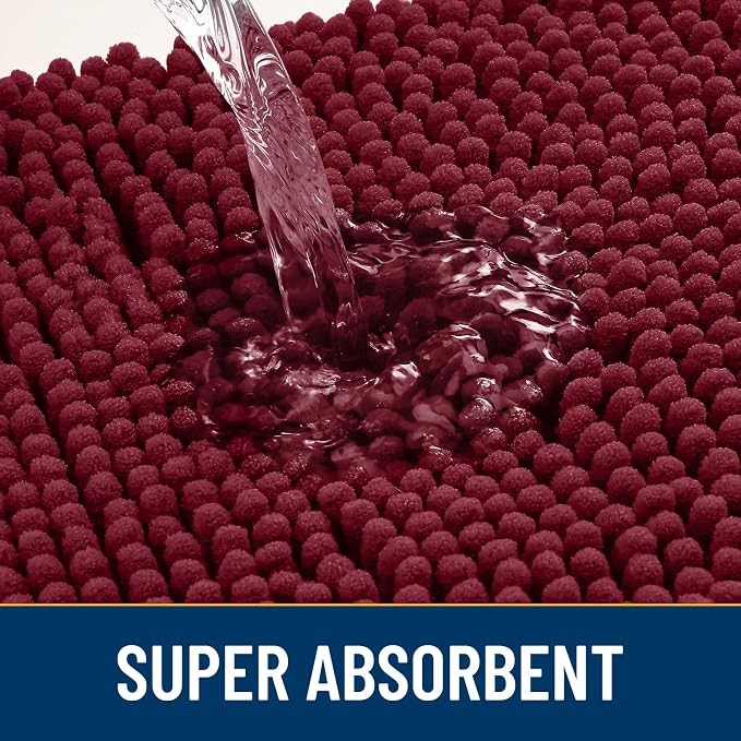 Smiry Dog Door Mat for Muddy Paws 30x20, Absorbent Dirt Trapper, Non-Slip Washable Chenille Entryway Rug for Inside Floor, Burgundy, Classic Solid