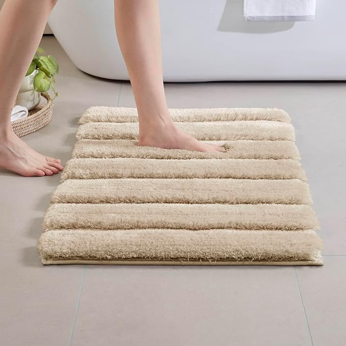 Madison Park Tufted Pearl Channel Absorbent Bathroom Rugs Non Slip Washable Bath Mat Shaggy Rugs For Bathroom Bedroom Plush Thick Soft Machine Wash Rubber Back Wheat 21x34" 1 piece