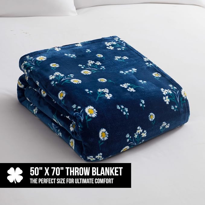 Lucky Brand Daisy Navy Blue Floral 50"X70" Cozy Plush Blanket - Premium Microfiber Throw for Luxurious Comfort and Style