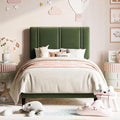 Allewie Twin Size Platform Bed Frame with Adjustable Headboard | Plush Velvet Upholstered, Vertical Channel Tufted, Sturdy Wood Slats, No Box Spring Needed, Easy Assembly, Green