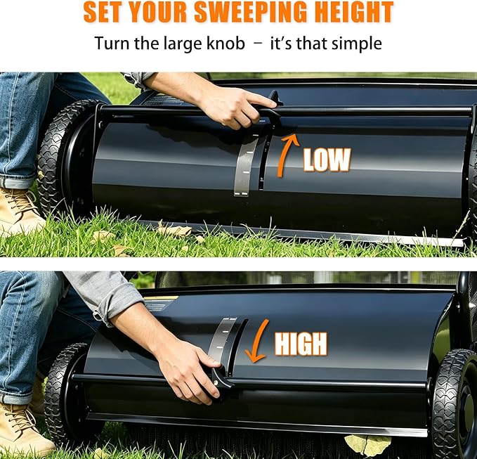 Push Lawn Sweeper, 26 in Grass Sweeper Leaf Collector with 7 Cu.ft Mesh Bag, Yard Sweeper with Adjustable Brush Height and 4 Spinning Brushes for Cleanup, Lawn Care Equipment