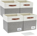 Bagnizer Collapsible Fabric Storage Cube Bins with 2 Reinforced PU Handles, Foldable Storage Organizer Baskets for Closet, Shelves, Living Room | 11"x11"x11", 4 Pack, Gray & White