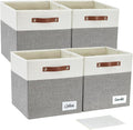 Bagnizer Collapsible Fabric Storage Cube Bins with 2 Reinforced PU Handles, Foldable Storage Organizer Baskets for Closet, Shelves, Living Room | 13"x13"x13", 4 Pack, Gray & White