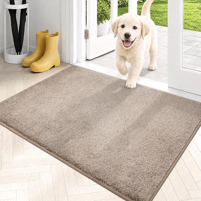 PURRUGS Dirt Trapping Door Mat 24" x 35.5", Non-Slip Machine Washable Entryway Rug, Dog Doormat, Indoor Front Door Mat, Super Absorbent Entry Rug for Muddy Shoes & Paws, Taupe