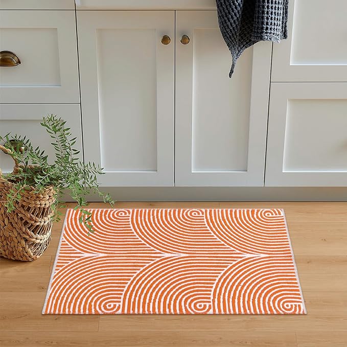 Tiffasea Front Door Mat 2'x3' Fall Welcome Mat Indoor Outdoor Rugs Doormat | Machine Washable Small Area Rug Entryway Rug Cotton Woven Reversible Floor Mats for Bedroom/Bathroom/Kitchen Orange&White