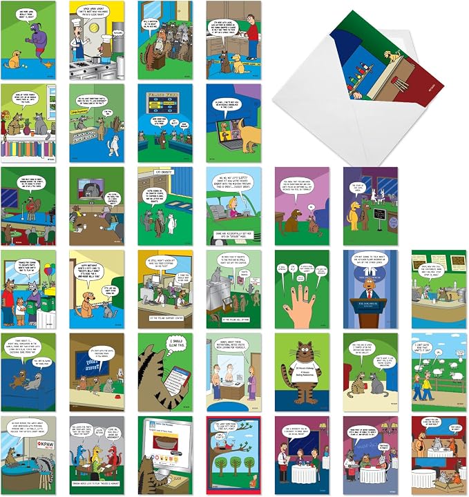 NobleWorks 36 Assorted Box Set Birthday Greeting Cards w/5 x 7 Inch Envelopes (36 Designs, 1 Each) Bday Metzger's Many Pets AC10614BDG-B1x36
