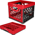 CleverMade Collapsible Milk Crate, 25L, 50 lb, Red | Built-in rails hold letter-size hanging files. Interlocking crates stack open or folded and carry up to 50 lb each.