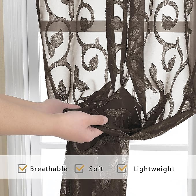 OWENIE Furman Chocolate Sheer Curtains 63 inch Length - Image 6