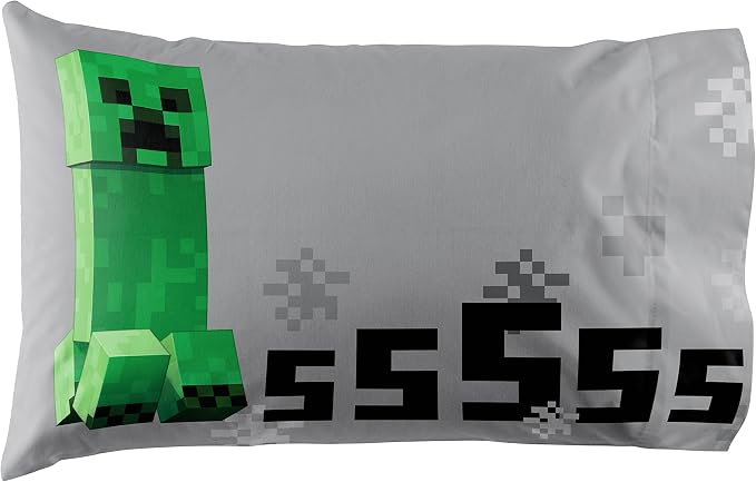 Minecraft Creeper Full Comforter Set 5 Piece Kids Bedding for Boys, Green | Bed in a Bag, Comforter Sheets Pillowcases, Official Product, Soft Microfiber, Machine Washable, Easy Care, Boys Gift