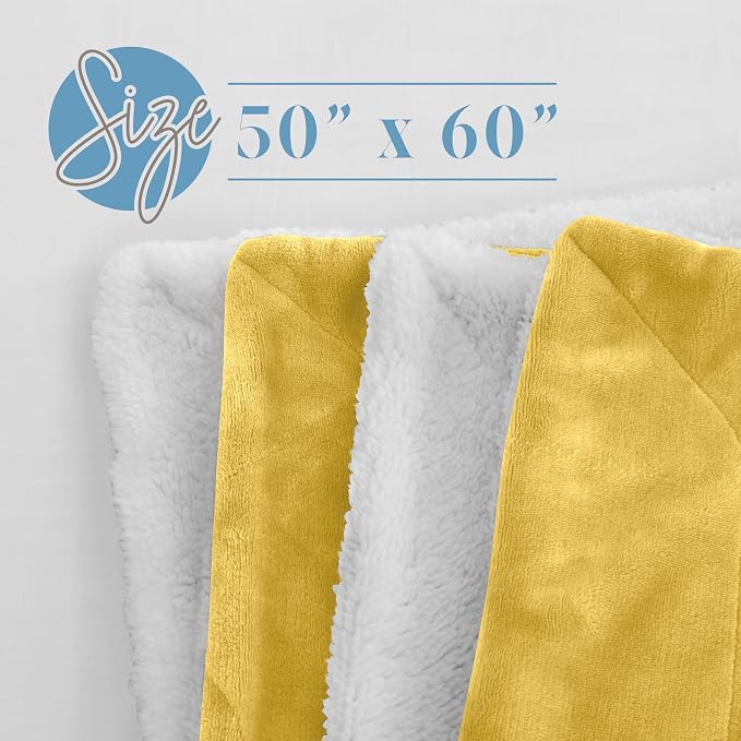 Elegant Comfort Reversible, Solid Sherpa Throw Blanket, All-Season Blanket- Super Soft, Cozy and Plush- Decorative Throw, Perfect for Lounging, 50 x 60 inches, Sherpa Throw Yellow