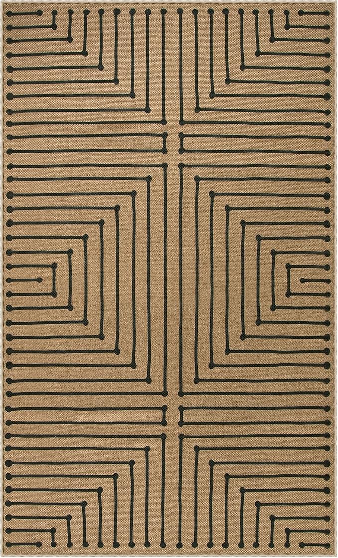 Lahome Geometric 2x8 Runner Rug, Neutral Non Slip Kitchen Entryway Runner | Farmhouse Rhombus Low Pile Non Shedding Nature Indoor Outdoor Carpet Runner for Laundry Room