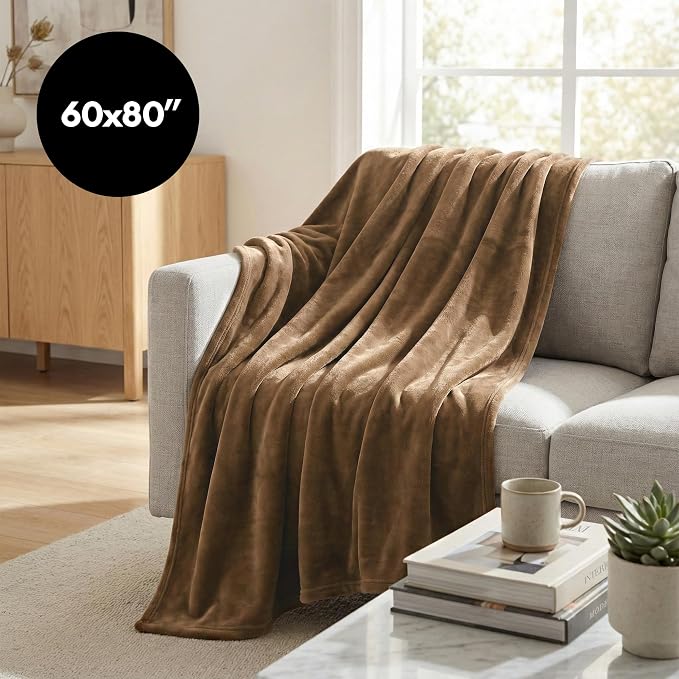 Americanflat 60x80 Fleece Throw Blanket - Soft and Breathable Throw Blanket for Couch, Bed, Chair - Roomy Fleece Blankets Perfect for Home, Bedroom, or Outdoor Use - Brown