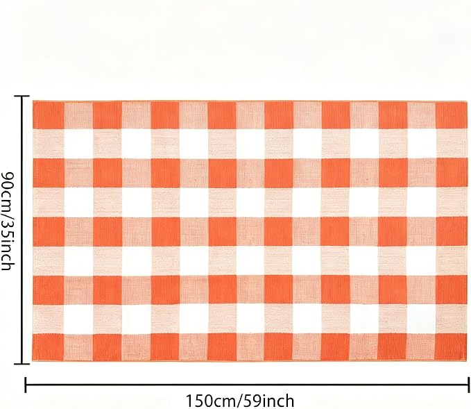 USTIDE Buffalo Plaid Outdoor Rug 3'x5' Orange White Washable Checkered Area Rug for Porch, Deck, Balcony, Camping, Farmhouse Outdoor Decor