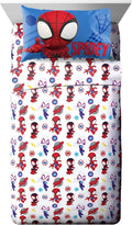 Jay Franco Kids Sheet Set with Fitted, Flat Sheets & Pillow Cover - Ultra-Soft Bedding with Pillowcase for Room Decor, White - Spidey & Friends, 4 Piece Full