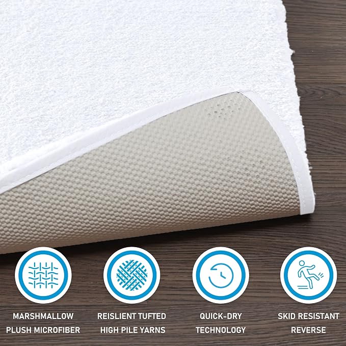 Madison Park Marshmallow Super Soft & Absorbent Bath Rug, 24 x 40, White | Non slip Backing, Spa Quality Luxurious Plush Bath Mat for Bathroom, Quick Dry, OEKO TEX
