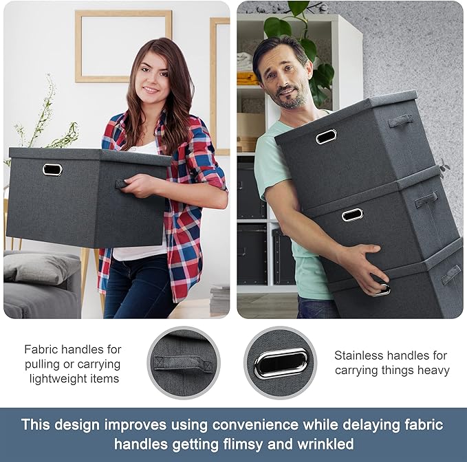 Graciadeco Medium 15" 21 Quart Collapsible Stackable Storage Bins with Lids, 3 Packs Dark Grey Foldable Fabric Closet Boxes Heavy-duty Linen Cube Baskets Container for Bedroom Office (15 x 11 x 8) | 21 Quart 3 Pack Dark Gray Collapsible Stackable Linen...