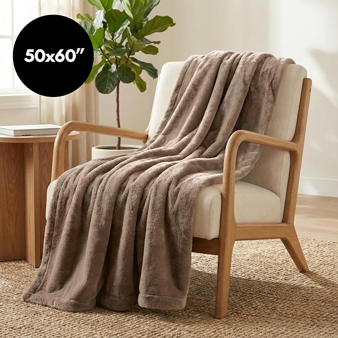 Americanflat 50x60 Double Sided Faux Fur Throw Blanket - Soft and Breathable Throw Blanket for Couch, Bed, Chair - Taupe Faux Fur Blankets Perfect for Home, Bedroom, or Outdoor Use