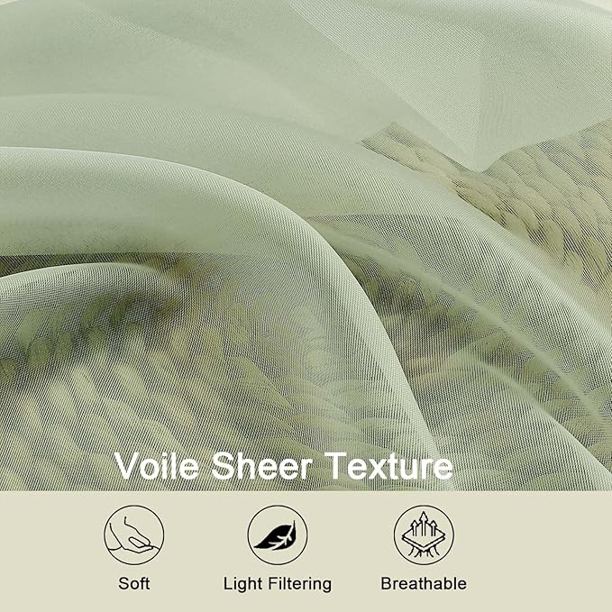 Light Green Kitchen Curtains 30 Inch Length Tier 2 PCS, Solid Soft Airy Half Curtains for Windows, Sheer Rod Pocket Drapes for Bathroom Basement Small Window, Light Green, 42" Wx30 L Inches