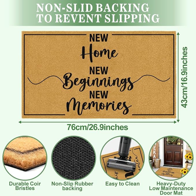 Coir Door Mat for Outside Entrance Welcome Mats for Front Door Home Floor Doormat for Patio with Heavy Duty Backing Anti-Slip Rug New Home Decor Sign Housewarming Gift for Family Friends 16.9"x29.9"