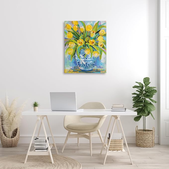 Expressive Yellow Tulips Vase, 30 x 40 Inch Canvas Wall Art | Stupell Industries · By Jeanette Vertentes · Ready to hang · Bright spring home accent · Made in USA
