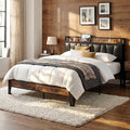 LIKIMIO Queen Bed Frame, Storage Headboard with Charging Station, Solid and Stable, Noise Free, No Box Spring Needed, Easy Assembly (Vintage and Black)