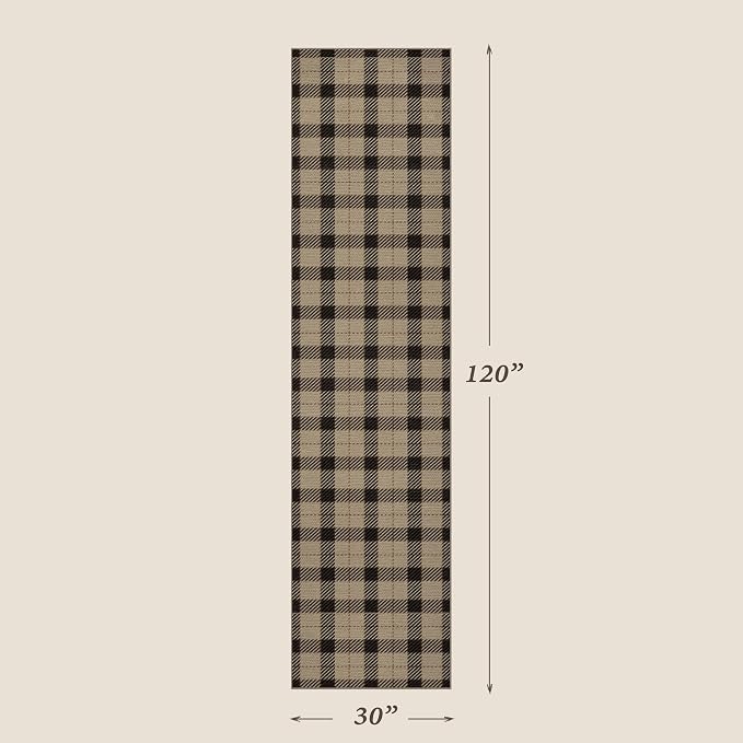 JTJ Easy Jute Kitchen Runner Rug 2'6" x 10', Washable Non Slip Indoor Outdoor Low Pile Rug for Hallway, Entryway & Laundry Room, Farmhouse Plaid Style