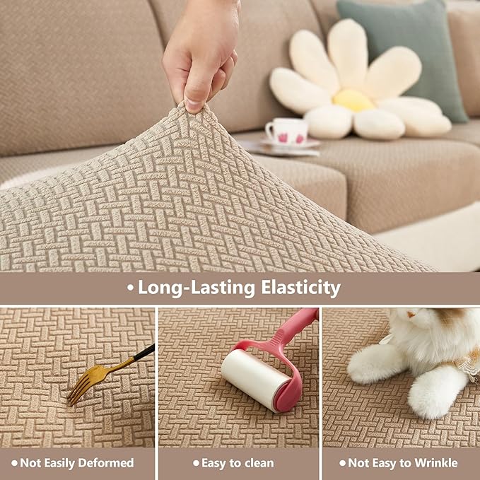 Couch Cushion Covers for Sofa Couch Covers Wear-Resistant Universal Sofa Cover Washable Stretch for Sectional Slipcovers (Texture-Brown,Back Cover M)