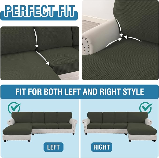 H.VERSAILTEX Sectional Couch Covers 4 Pieces Sofa Seat Cushion Covers L Shape Separate Cushion Couch Chaise Cover for Both Left/Right Sectional Couch (Seat Only: 1 Chaise + 3 Sofa, Olive)
