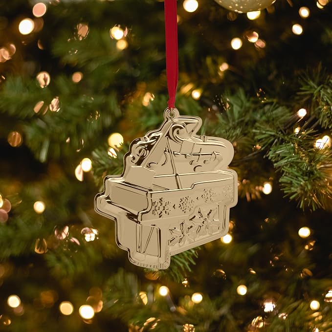 Wallace Gold-Plated Piano Ornament 2025-4th Edition Annual Collectible Holiday Ornament for Music Lovers, Handcrafted in USA, Comes with Gift Box, Ribbon and Velvet Pouch
