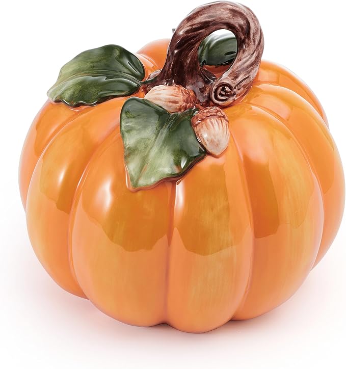 Fitz and Floyd Harvest Halloween Pumpkin Ceramic Figurine, 7.5 inch