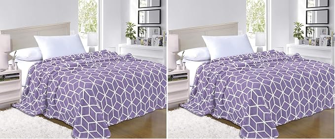 Elegant Comfort #1 Fleece Blanket on Amazon- Luxury Micro-Fleece Ultra Plush Cube Pattern - All Season Blanket, Full/Queen, Lilac/Lavender (Pack of 2)