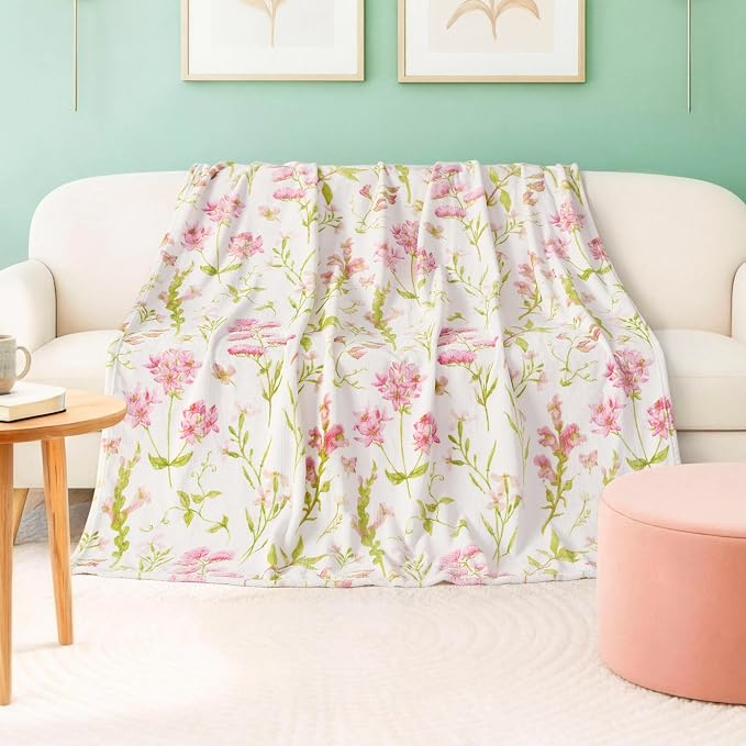 Oversized Plush Throw Blanket 60" x 70", Wild Fleurs Green