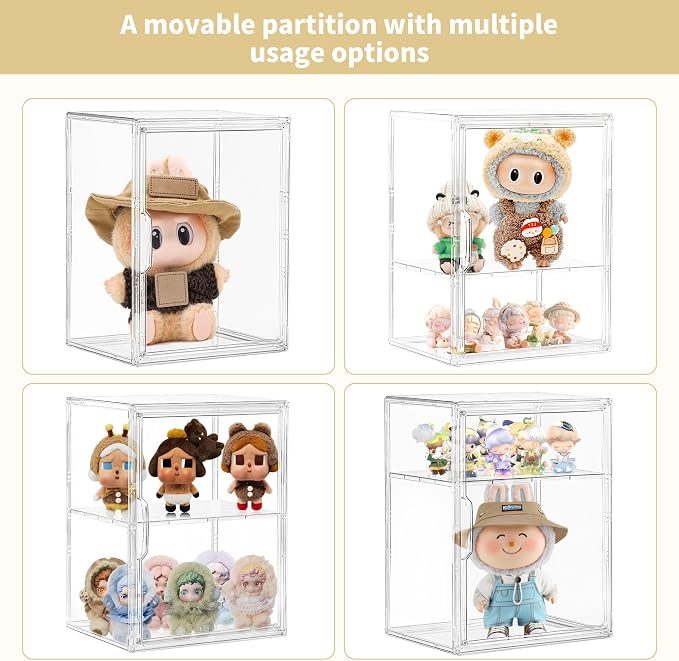 Attelite Acrylic Display Case for Collectibles 3 Adjustable Layers 1Pack | Tool-free Assembly, Clear Display for Figures,2 Tier Clear Acrylic Box, Stackable Storage Bin, Magnetic Door,Dustproof