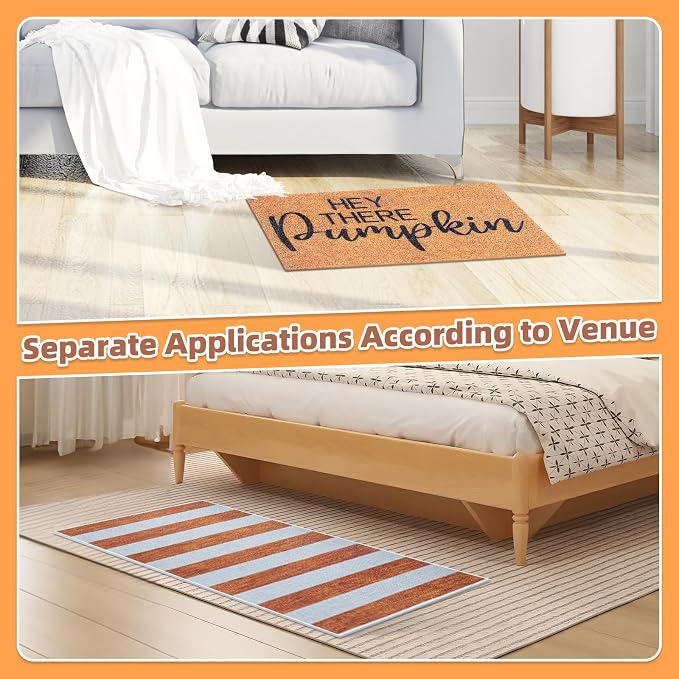 2 Pcs Fall Doormat Hey There Pumpkin Door Mat Fall Non Slip Coir Mats Floor Striped Mat Layering Doormats Seasonal for Thanksgiving Autumn Doormats Front Porch Entryway Decor 23.6 x 31.5 Inch