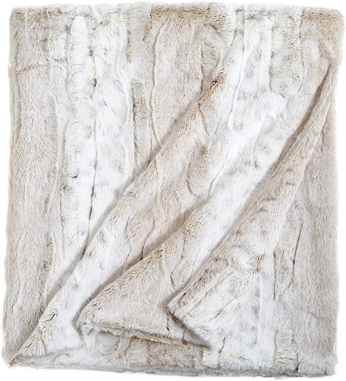 Peri Home Leopard Luxury Faux Fur Throw Blanket - Super Soft Fluffy Bedding Throw Blanket for Bedroom 50" x 60 - Furry Blanket Comfy Warm Cozy Plush Blanket for Bed Sofa Couch - Ivory
