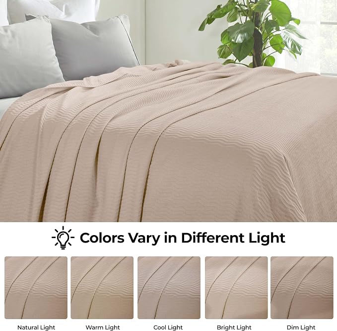 Superior JENA Cotton Blanket, for Picnic, Beach, Traveling or Camping, Bedroom Decor, Essentials, Cover for Bed, Couch, Lounging, Textured Jacquard, Modern Chevron Woven Blanket, Throw, Khaki