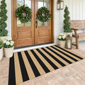 KOZYFLY 4x6 Brown and Black Striped Rug Front Door Rug Cotton Woven Washable Indoor Outdoor Rugs Entrance Layered Doormat for Front Porch Kitchen Patio Farmhouse Carpet