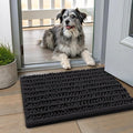 Smiry Dog Door Mat for Muddy Paws 24x16, Absorbent Dirt Trapper, Non-Slip Washable Chenille Entryway Rug for Inside Floor, Black, Layered Pattern