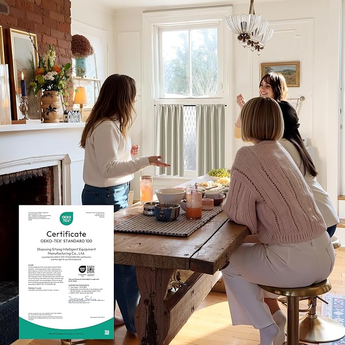 RYB HOME 100% Blackout Short Curtains for Small Window, Thermal Insulated Total Room Darkening Noise Reducing Curtains for Kitchen Bathroom Basement, 34 inches Wide by 48 inches Long, Natural