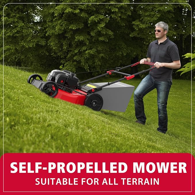 PowerSmart 21" Self-Propelled Gas Lawn Mower, 140cc Briggs & Stratton Engine, 3-in-1 Mulching/Bagging/Side Discharge, 6 Cutting Heights, Durable Steel Deck, Rear-Wheel Drive for Yard & Garden