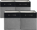 FinishingBo 13x13x13 Storage Cube Bins 4 Pack, Cube Shelf Baskets | Foldable Storage Cubes, Linen Storage Bins with Handles, Closet Organizers, Black/Gray