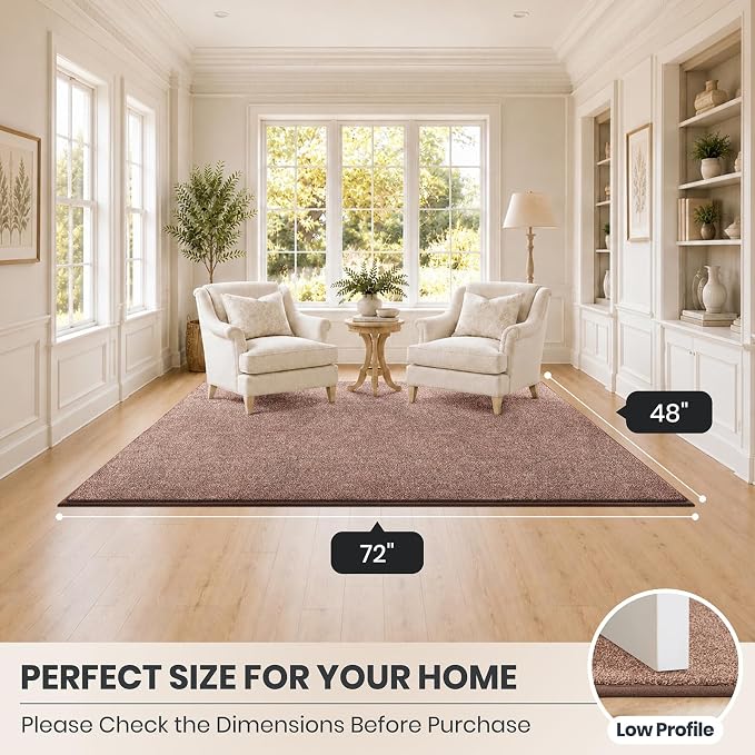 PURRUGS Easy Care Area Rug 4ft x 6ft, Non-Slip Machine Washable Entryway Rug, Dog Door Mat, Stain Resistant Accent Rug for Hallway, Living Room, Bedroom and Mudroom, Brown-Light Cream