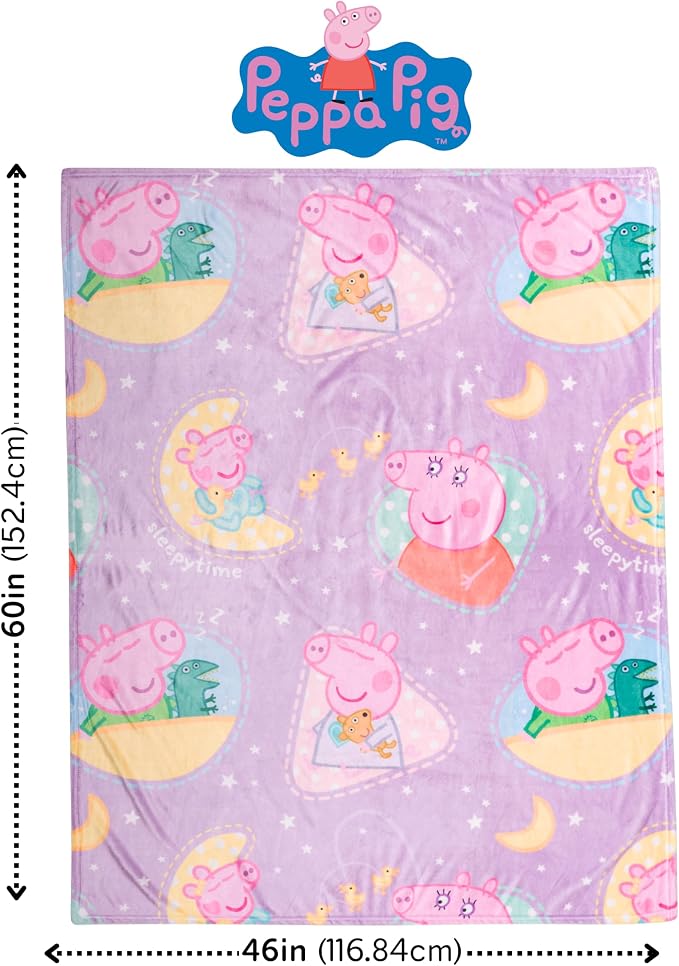 Peppa Pig & Baby Evie Kids Throw Blanket, 46 in x 60 in, Soft Cozy Decorative Blanket for Couch, Bed, or Gaming Room (Officially Licensed Product) by Franco
