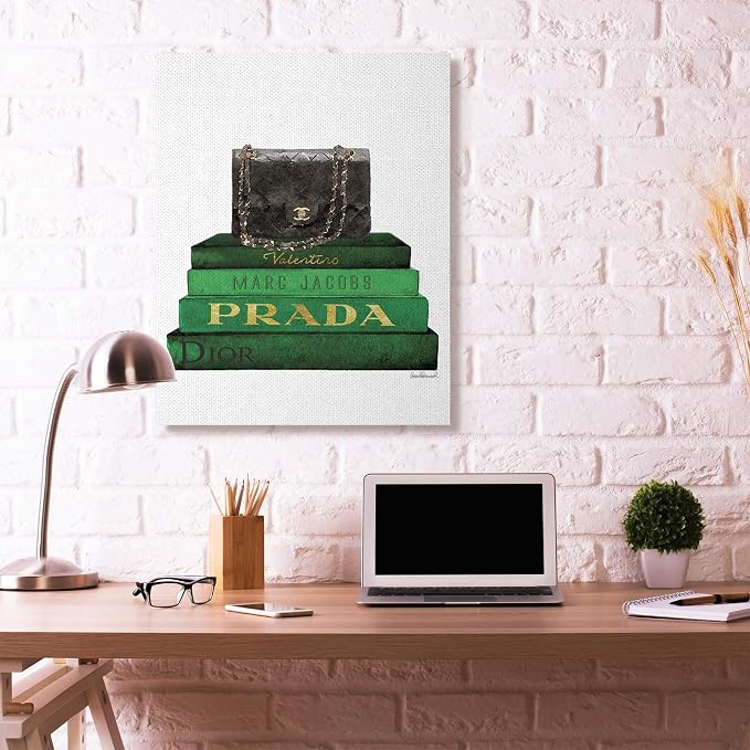 Stupell Industries 'Fashion Designer Purse Bookstack Green Black Watercolor ', Canvas Art, 36 x 48 Inches, Easy to Hang and Sturdy, Made in USA, by Amanda Greenwood