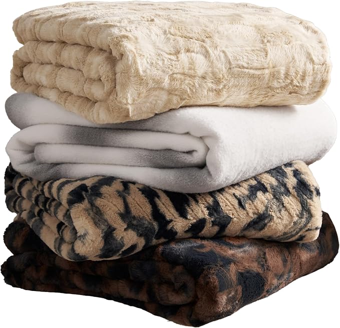 Nine West Faux Fur Throw Blanket, 50"x70", Cacao Nibs Brown