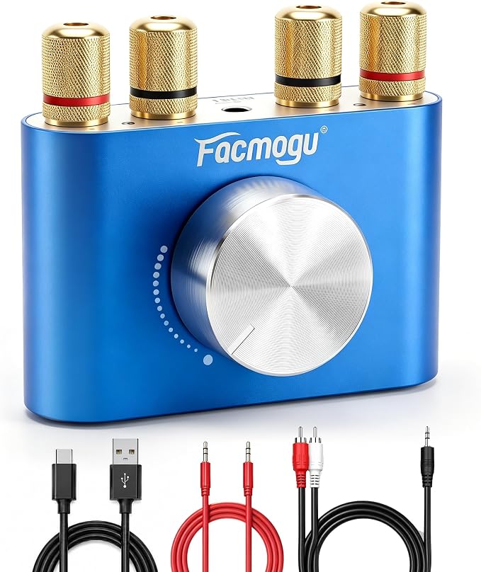 Facmogu F900S Mini Bluetooth 5.0 Power Amplifier, 2.0 CH 80Wx2 Stereo Amp | 160W Hi-Fi Digital | Portable Sound Speaker Wireless Receiver | AUX/USB/Bluetooth In | 12V Power Supply | For Home Audio