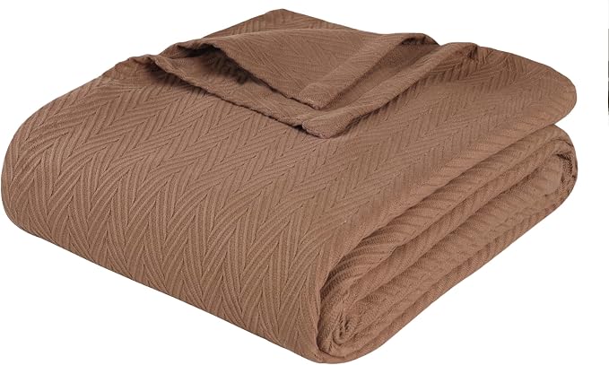 Superior Metro All-Season Cotton Blanket, Woven Blanket for Couch, Bed, Bedding, Farmhouse, Home Essentials, Cute and Cozy Bohemian Blankets, Herringbone Weave, Full/Queen, Taupe