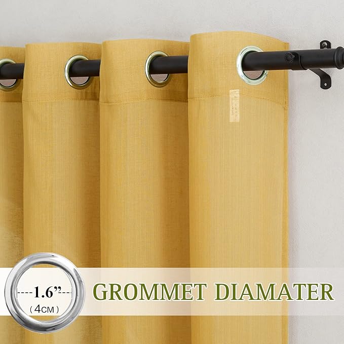 NICETOWN Linen Sheer Gold Curtains 63 inch Length 2 Panels, Grommet Natural - Image 2