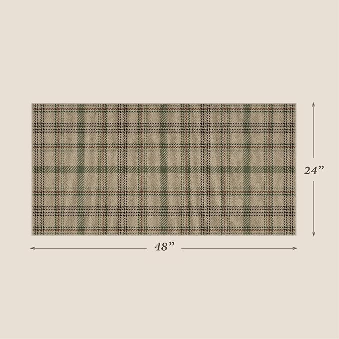 2x4 Entryway Door Mat Indoor Outdoor– Washable Non Slip Small Rug for Front Door, Back Door, Kitchen Sink, Mudroom, Garage Entry, Low Profile Easy Clean Farmhouse Cottage Plaid Runner